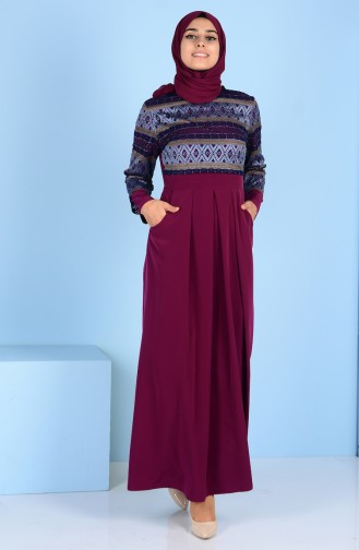 Lace Detailed Dress 3147-02 Plum 3147-02