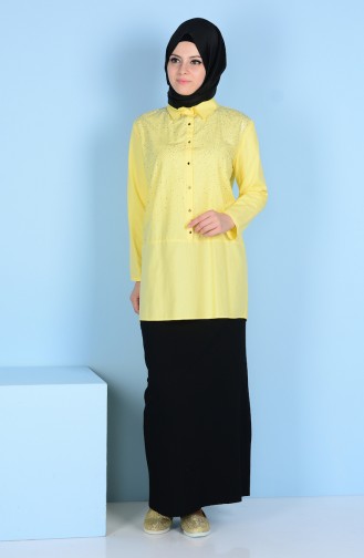 Düğmeli Taş Detaylı Gömlek 2010-03 Sarı