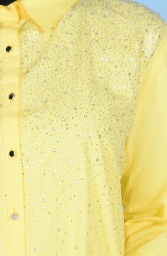 Düğmeli Taş Detaylı Gömlek 2010-03 Sarı