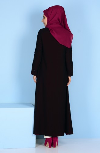 Lace Detailed Abaya 4077-06 Black Fuchsia 4077-06