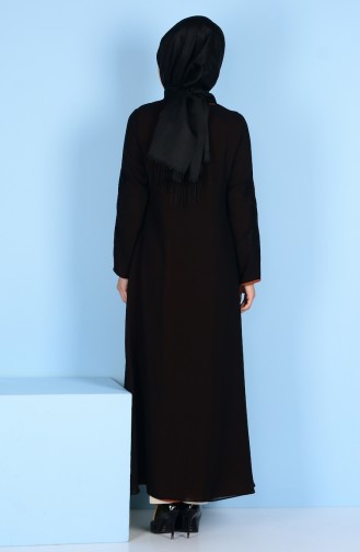 Abaya Détail Dentelle 4077-07 Noir Brique 4077-07