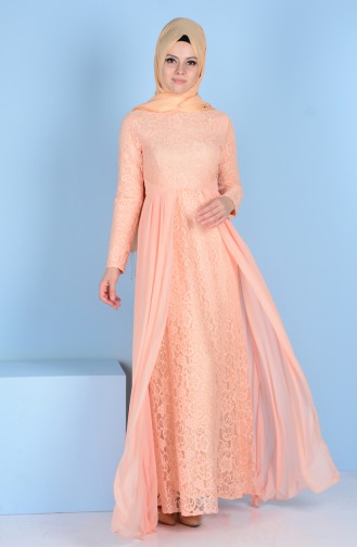 Lacing Covered Evening Dress 0112-01 Salmon 0112-01