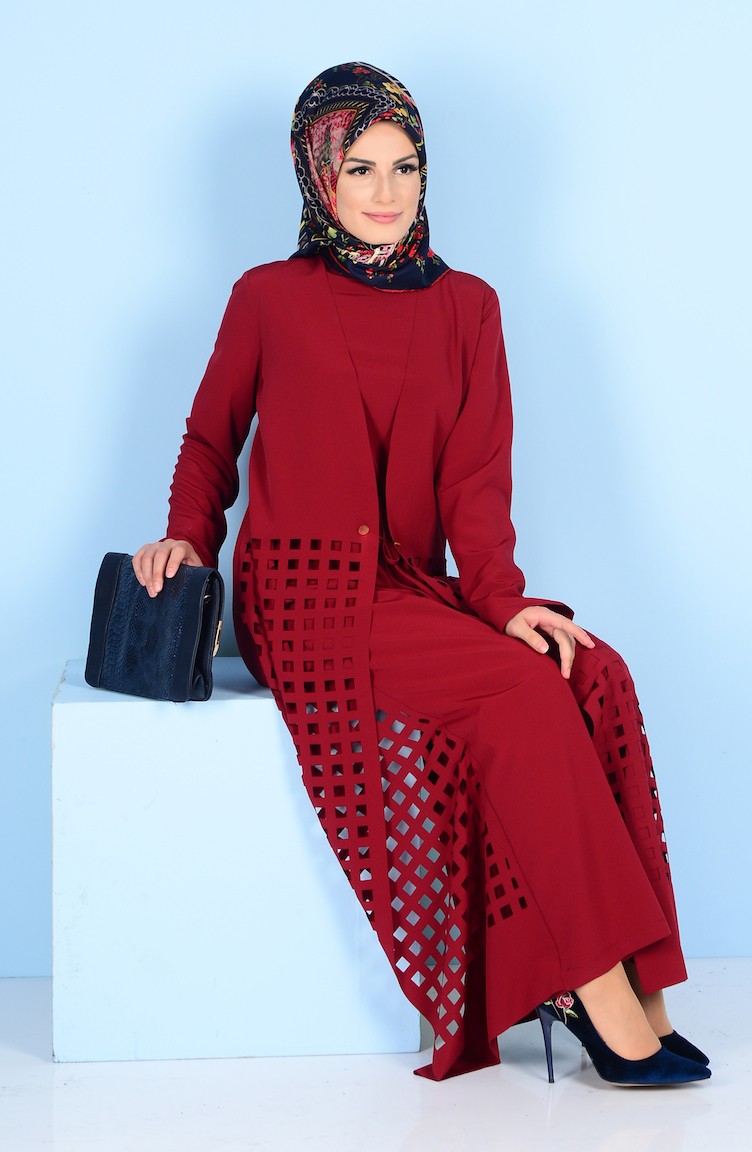 Lazer Kesim Tulum 5668-03 Bordo