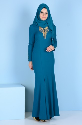 Green Hijab Evening Dress 7001-01