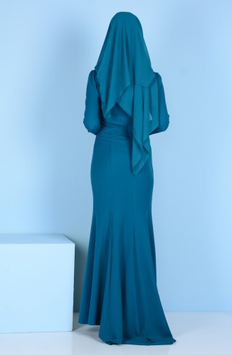 Green Hijab Evening Dress 7001-01