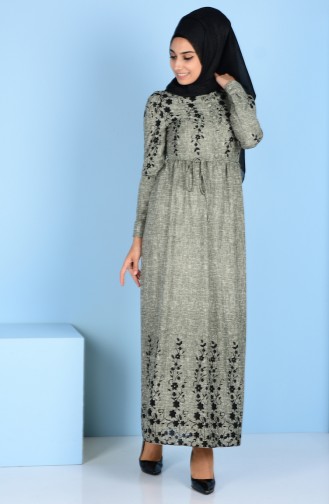 Desenli Elbise 2042-02 Yeşil