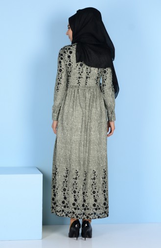 Desenli Elbise 2042-02 Yeşil