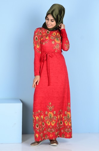 Çiçek Desenli Elbise 4574K-01 Bordo