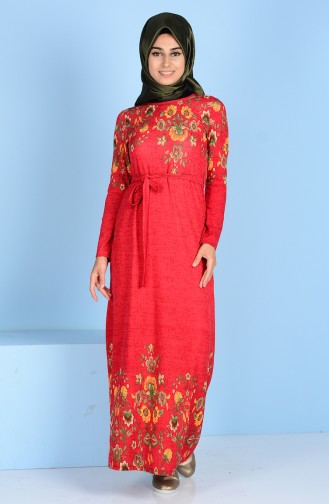 Çiçek Desenli Elbise 4574K-01 Bordo