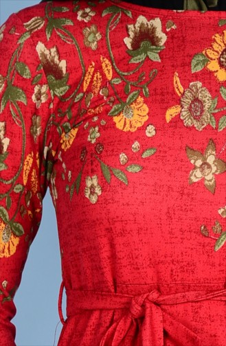 Çiçek Desenli Elbise 4574K-01 Bordo