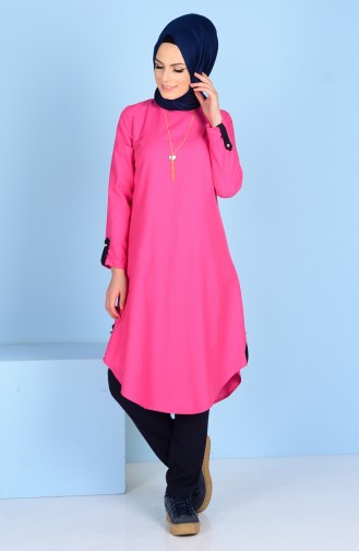 Tunic with Epaulette and Necklace 6275-19 Fuchsia 6275-19