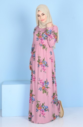 Beige-Rose Hijab Kleider 4090-06