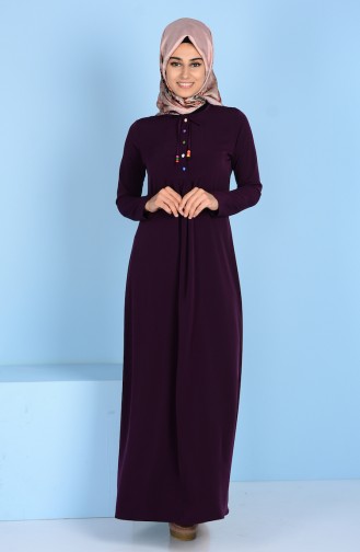 Button Detailed Dress 2084-14 Dark Lilac 2084-14