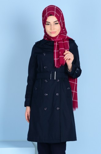 Trenchcoat with Belt and Buttons 1905-03 Navy Blue 1905-03