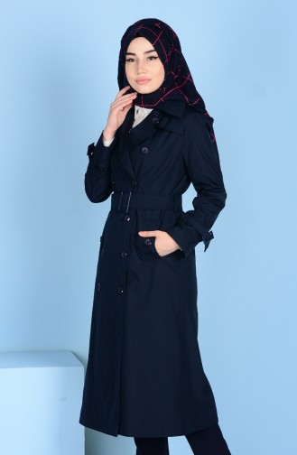 Trenchcoat with Buttons 1907-03 Navy Blue 1907-03
