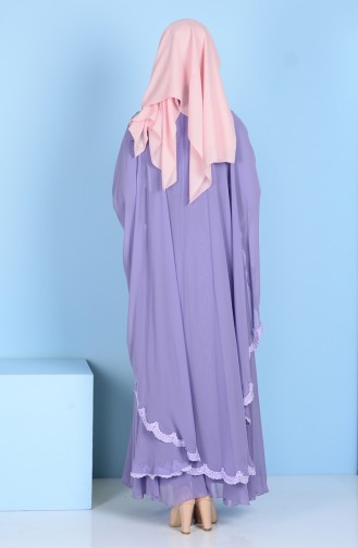 Pelerin Detaylı Abiye Elbise 1087-01 Lila
