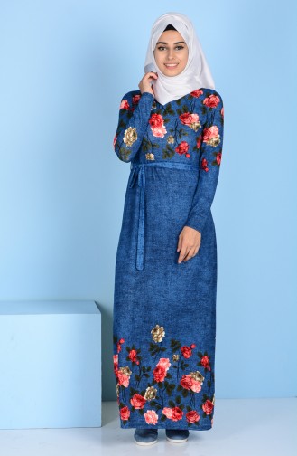 Flower Decorated Dress 4574L-02 Blue 4574L-02