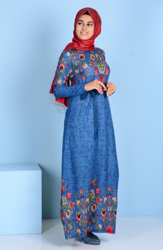 Flower Decorated Dress 4574K-03 Blue 457K-03