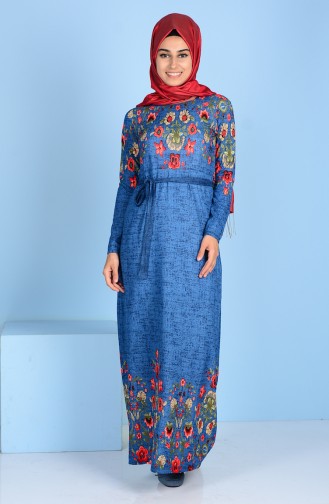Flower Decorated Dress 4574K-03 Blue 457K-03