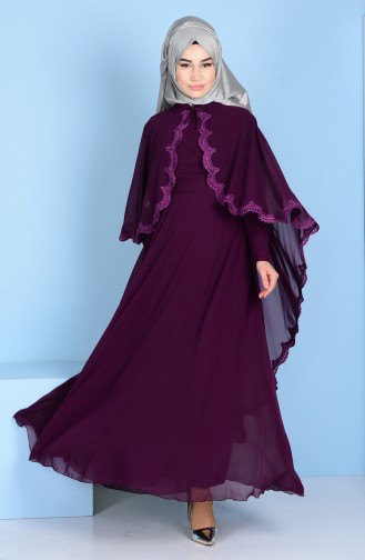 Purple Hijab Evening Dress 1087-05