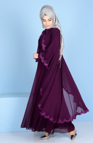 Purple Hijab Evening Dress 1087-05