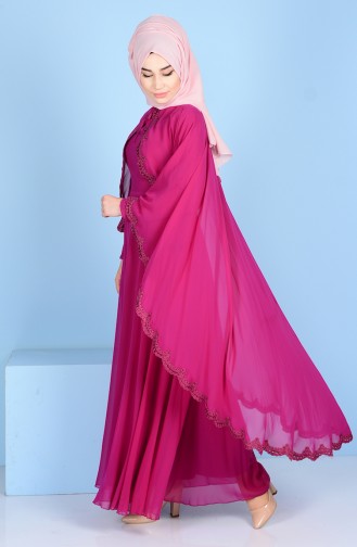 فستان سهرة بتصميم من قطعتين 1087-02 لون أرجواني 1087-02