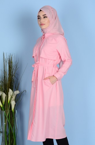 Tunic with Hidden Buttons and Belt 2121-13 Pink 2121-13