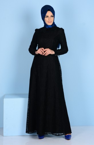 Schwarz Hijab Kleider 3117A-03