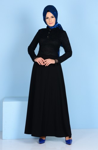 Kleid mit Spitzen 3162-02 Schwarz 3162-02