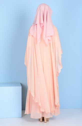 Pelerin Detaylı Abiye Elbise 1087-04 Somon