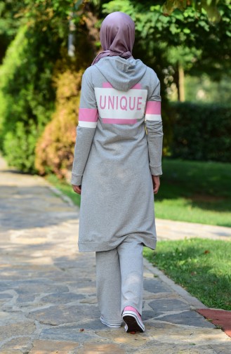Islamic Sportswear Suit with Zipper and Hood 17028-03 Grey 17028-03