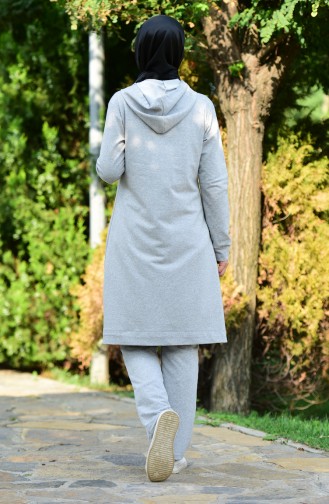 Islamic Sportswear Suit with Snap-Fastener and Hood 17033-03 Grey 17033-03