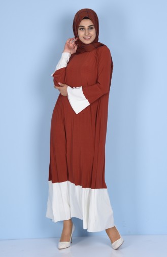 فستان مُزين بتفاصيل من الكشكش 1911-04 لون قرميدي 1911-04