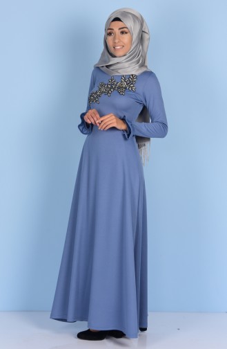 Lacing Detailed Dress 2103-02 Blue 2103-02