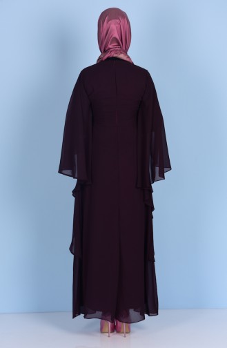 Simli Şifon Elbise 99087-03 Mürdüm