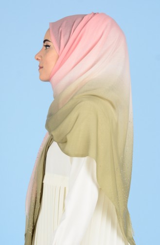 Taşlı Degradeli Cotton Şal 50308-01 Pembe