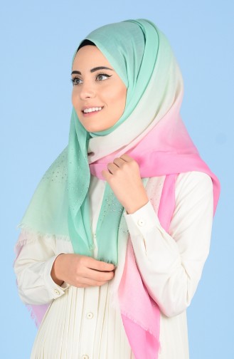 Cotton Shawl with Colour Fade and Stones 50308-02 Almond Green 02