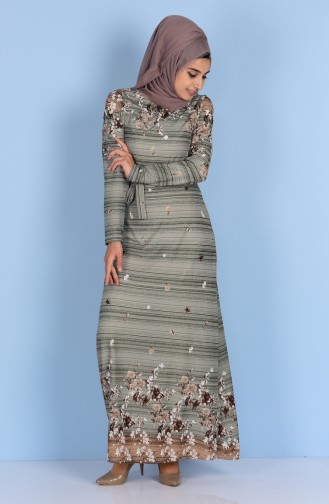 Decorated Dress 2041-01 Green Brown 2041-01