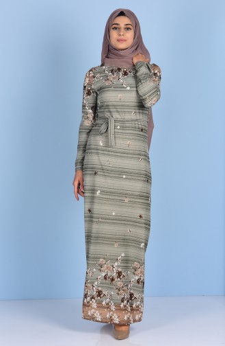 Decorated Dress 2041-01 Green Brown 2041-01