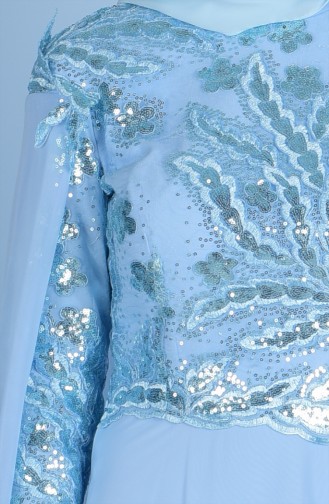 Robe de Soirée Bordée de Paillettes 7228-02 Bleu Bébé 7228-02