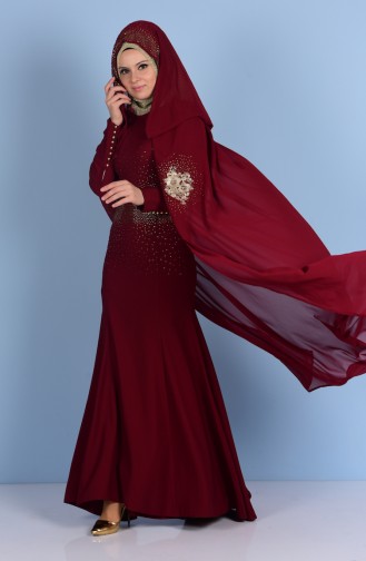Evening Dress with Cape and Stones 7001-04 Claret Red 7001-04