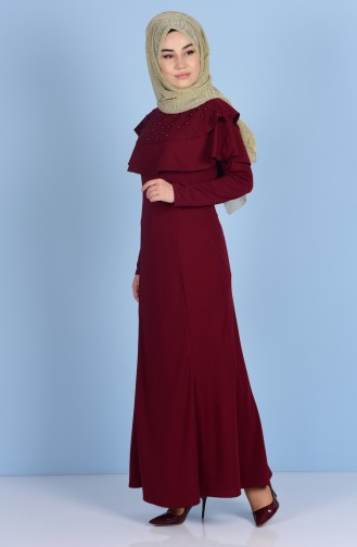 Claret Red Hijab Dress 3139-01