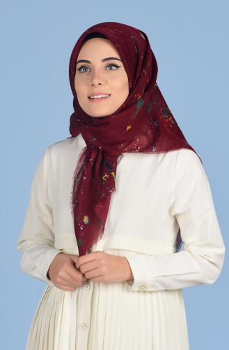 Desenli Cotton Eşarp 50309-12 Bordo