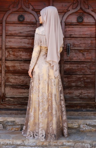 Dunkel-Beige Hijab-Abendkleider 7176-04