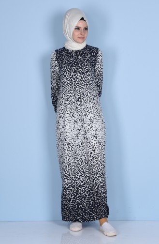 Viscose Decorated Dress 1339-01 Navy Blue White 1339-01