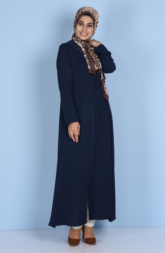 Abaya with Hidden Buttons 7305-01 Navy Blue 7305-01