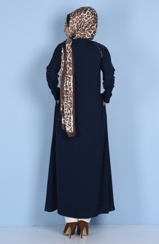 Abaya with Hidden Buttons 7305-01 Navy Blue 7305-01