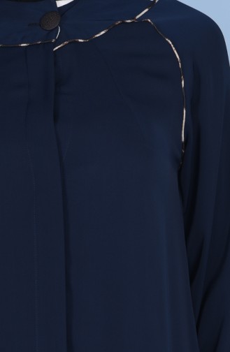 Abaya with Hidden Buttons 7305-01 Navy Blue 7305-01