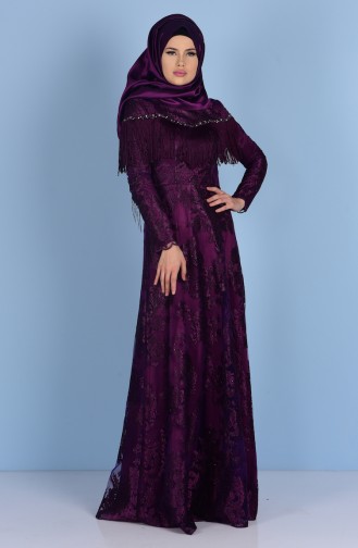 Purple Hijab Evening Dress 7176-01