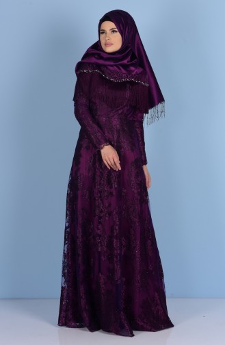 Purple Hijab Evening Dress 7176-01